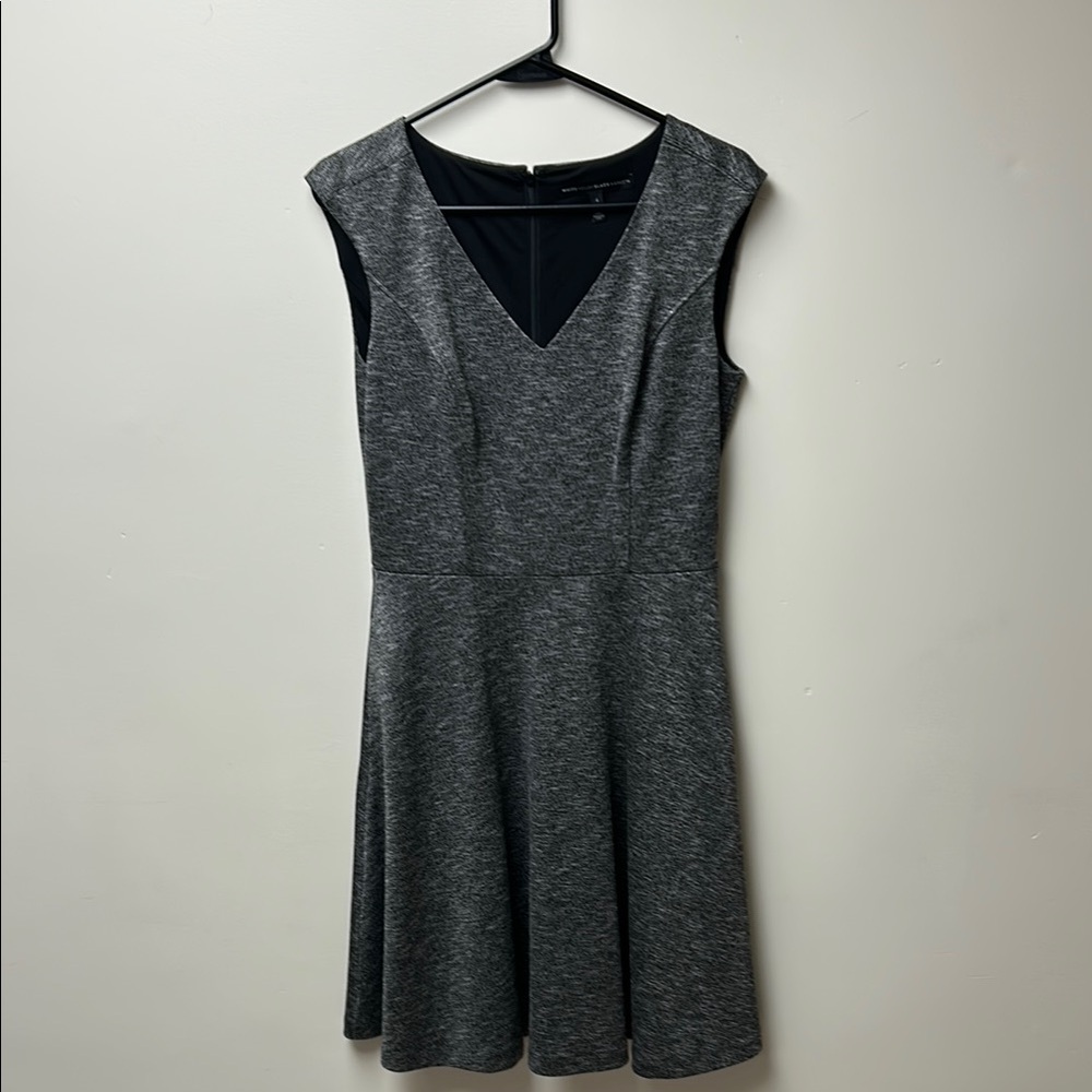 White House Black Market Gray A-Line V-Neck Mini Dress